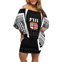 Personalised Fiji Rugby Off Shoulder Short Dress 2023 World Cup History Makers - Black Ver LT7 Women Black - Polynesian Pride