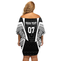 Personalised Fiji Rugby Off Shoulder Short Dress 2023 World Cup History Makers - Black Ver LT7 - Polynesian Pride