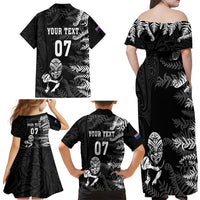 Personalised New Zealand Rugby Family Matching Off Shoulder Maxi Dress and Hawaiian Shirt Silver Fern Basic 2023 World Cup LT7 - Polynesian Pride