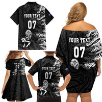 Personalised New Zealand Rugby Family Matching Off Shoulder Short Dress and Hawaiian Shirt Silver Fern Basic 2023 World Cup LT7 - Polynesian Pride
