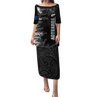 Personalised New Zealand Rugby Puletasi Silver Fern Basic 2023 World Cup LT7 Long Dress Black - Polynesian Pride