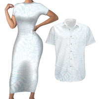 White Sunday Couples Matching Short Sleeve Bodycon Dress and Hawaiian Shirt Plumeria Tatau Mix Tapa LT7 White - Polynesian Pride
