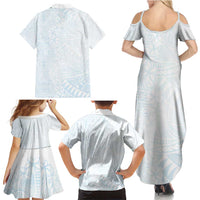 White Sunday Family Matching Summer Maxi Dress and Hawaiian Shirt Plumeria Tatau Mix Tapa LT7 - Polynesian Pride