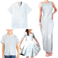 White Sunday Family Matching Tank Maxi Dress and Hawaiian Shirt Plumeria Tatau Mix Tapa LT7 - Polynesian Pride
