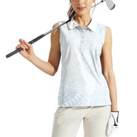 White Sunday Women Sleeveless Polo Shirt Plumeria Tatau Mix Tapa