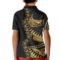 Polynesia Kid Polo Shirt Black & Gold Fancy Plumeria