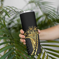Polynesia Personalised Skinny Tumbler Black & Gold Fancy Plumeria LT7 - Polynesian Pride