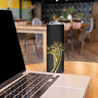 Polynesia Personalised Skinny Tumbler Black & Gold Fancy Plumeria LT7 - Polynesian Pride
