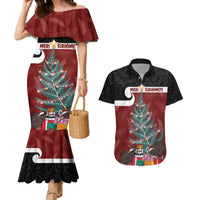 Personalised New Zealand Maori Christmas Couples Matching Mermaid Dress and Hawaiian Shirt Xmas Fern Mix Kowhawhai LT7 Black - Polynesian Pride