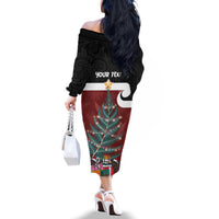 Personalised New Zealand Maori Christmas Family Matching Off The Shoulder Long Sleeve Dress and Hawaiian Shirt Xmas Fern Mix Kowhawhai LT7 - Polynesian Pride