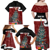 Personalised New Zealand Maori Christmas Family Matching Off Shoulder Maxi Dress and Hawaiian Shirt Xmas Fern Mix Kowhawhai LT7 - Polynesian Pride