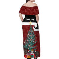 Personalised New Zealand Maori Christmas Family Matching Off Shoulder Maxi Dress and Hawaiian Shirt Xmas Fern Mix Kowhawhai LT7 - Polynesian Pride