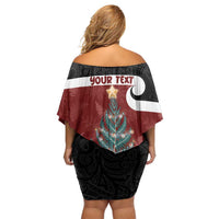 Personalised New Zealand Maori Christmas Family Matching Off Shoulder Short Dress and Hawaiian Shirt Xmas Fern Mix Kowhawhai LT7 - Polynesian Pride