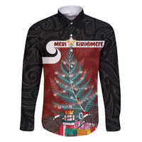 Personalised New Zealand Maori Christmas Family Matching Puletasi and Hawaiian Shirt Xmas Fern Mix Kowhawhai LT7 Dad's Shirt - Long Sleeve Black - Polynesian Pride