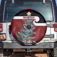 Personalised New Zealand Maori Christmas Spare Tire Cover Xmas Fern Mix Kowhawhai LT7 Black - Polynesian Pride
