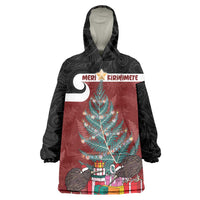 Personalised New Zealand Maori Christmas Wearable Blanket Hoodie Xmas Fern Mix Kowhawhai LT7 One Size Black - Polynesian Pride