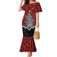 Personalised New Zealand Christmas Family Matching Mermaid Dress and Hawaiian Shirt Xmas Fern and Kiwi Birds LT7 Mom's Dress Black - Polynesian Pride