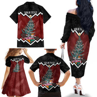 Personalised New Zealand Christmas Family Matching Off The Shoulder Long Sleeve Dress and Hawaiian Shirt Xmas Fern and Kiwi Birds LT7 - Polynesian Pride