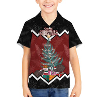 Personalised New Zealand Christmas Family Matching Off The Shoulder Long Sleeve Dress and Hawaiian Shirt Xmas Fern and Kiwi Birds LT7 Son's Shirt Black - Polynesian Pride