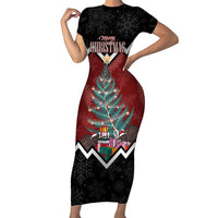 Personalised New Zealand Christmas Family Matching Short Sleeve Bodycon Dress and Hawaiian Shirt Xmas Fern and Kiwi Birds LT7 Mom's Dress Black - Polynesian Pride