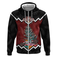 Personalised New Zealand Christmas Hoodie Xmas Fern and Kiwi Birds LT7 Zip Hoodie Black - Polynesian Pride
