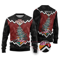 Personalised New Zealand Christmas Ugly Christmas Sweater Xmas Fern and Kiwi Birds LT7 Black - Polynesian Pride