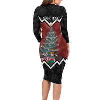 Personalised New Zealand Christmas Long Sleeve Bodycon Dress Xmas Fern and Kiwi Birds LT7 - Polynesian Pride