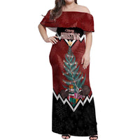 Personalised New Zealand Christmas Off Shoulder Maxi Dress Xmas Fern and Kiwi Birds LT7 Women Black - Polynesian Pride