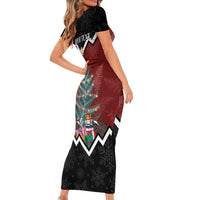 Personalised New Zealand Christmas Short Sleeve Bodycon Dress Xmas Fern and Kiwi Birds LT7 - Polynesian Pride