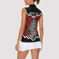 Personalised New Zealand Christmas Women Sleeveless Polo Shirt Xmas Fern and Kiwi Birds LT7 - Polynesian Pride