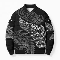 Aotearoa Personalized Lawn Bowls Maori Bomber Puffer Jacket New Zealand Black Tribal Silver Fern LT7 Unisex Black - Polynesian Pride