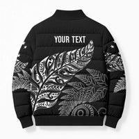 Aotearoa Personalized Lawn Bowls Maori Bomber Puffer Jacket New Zealand Black Tribal Silver Fern LT7 - Polynesian Pride