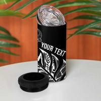 Aotearoa Personalized Lawn Bowls Maori 4 in 1 Can Cooler Tumbler New Zealand Black Tribal Silver Fern LT7 - Polynesian Pride