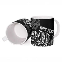 Aotearoa Personalized Lawn Bowls Maori Ceramic Mug New Zealand Black Tribal Silver Fern - Polynesian Pride