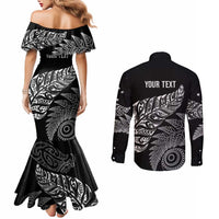 Aotearoa Personalized Lawn Bowls Maori Couples Matching Mermaid Dress and Long Sleeve Button Shirt New Zealand Black Tribal Silver Fern LT7 - Polynesian Pride
