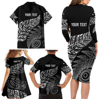 Aotearoa Personalized Lawn Bowls Maori Family Matching Long Sleeve Bodycon Dress and Hawaiian Shirt New Zealand Black Tribal Silver Fern LT7 - Polynesian Pride