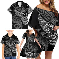 Aotearoa Personalized Lawn Bowls Maori Family Matching Off Shoulder Short Dress and Hawaiian Shirt New Zealand Black Tribal Silver Fern LT7 - Polynesian Pride