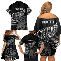 Aotearoa Personalized Lawn Bowls Maori Family Matching Off Shoulder Short Dress and Hawaiian Shirt New Zealand Black Tribal Silver Fern LT7 - Polynesian Pride