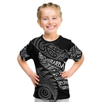 Aotearoa Personalized Lawn Bowls Maori Kid T Shirt New Zealand Black Tribal Silver Fern - Polynesian Pride