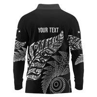 Aotearoa Personalized Lawn Bowls Maori Long Sleeve Polo Shirt New Zealand Black Tribal Silver Fern LT7 - Polynesian Pride