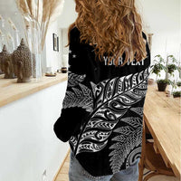 Aotearoa Personalized Lawn Bowls Maori Women Casual Shirt New Zealand Black Tribal Silver Fern LT7 - Polynesian Pride