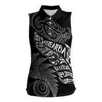 Aotearoa Personalized Lawn Bowls Maori Women Sleeveless Polo Shirt New Zealand Black Tribal Silver Fern LT7 Female Black - Polynesian Pride