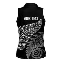 Aotearoa Personalized Lawn Bowls Maori Women Sleeveless Polo Shirt New Zealand Black Tribal Silver Fern LT7 - Polynesian Pride