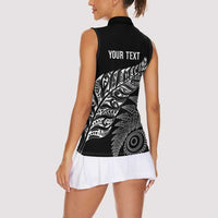 Aotearoa Personalized Lawn Bowls Maori Women Sleeveless Polo Shirt New Zealand Black Tribal Silver Fern LT7 - Polynesian Pride