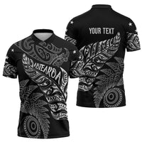Aotearoa Personalized Lawn Bowls Maori Zipper Polo Shirt New Zealand Black Tribal Silver Fern LT7 - Polynesian Pride