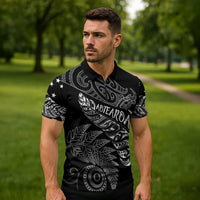 Aotearoa Personalized Lawn Bowls Maori Zipper Polo Shirt New Zealand Black Tribal Silver Fern LT7 - Polynesian Pride