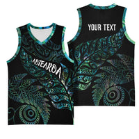 Aotearoa Personalized Lawn Bowls Maori Basketball Jersey New Zealand Paua Shell Tribal Silver Fern - Polynesian Pride