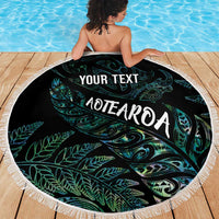Aotearoa Personalized Lawn Bowls Maori Beach Blanket New Zealand Paua Shell Tribal Silver Fern LT7 - Polynesian Pride