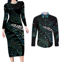 Aotearoa Personalized Lawn Bowls Maori Couples Matching Long Sleeve Bodycon Dress and Long Sleeve Button Shirt New Zealand Paua Shell Tribal Silver Fern LT7 Green - Polynesian Pride