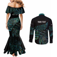 Aotearoa Personalized Lawn Bowls Maori Couples Matching Mermaid Dress and Long Sleeve Button Shirt New Zealand Paua Shell Tribal Silver Fern LT7 - Polynesian Pride